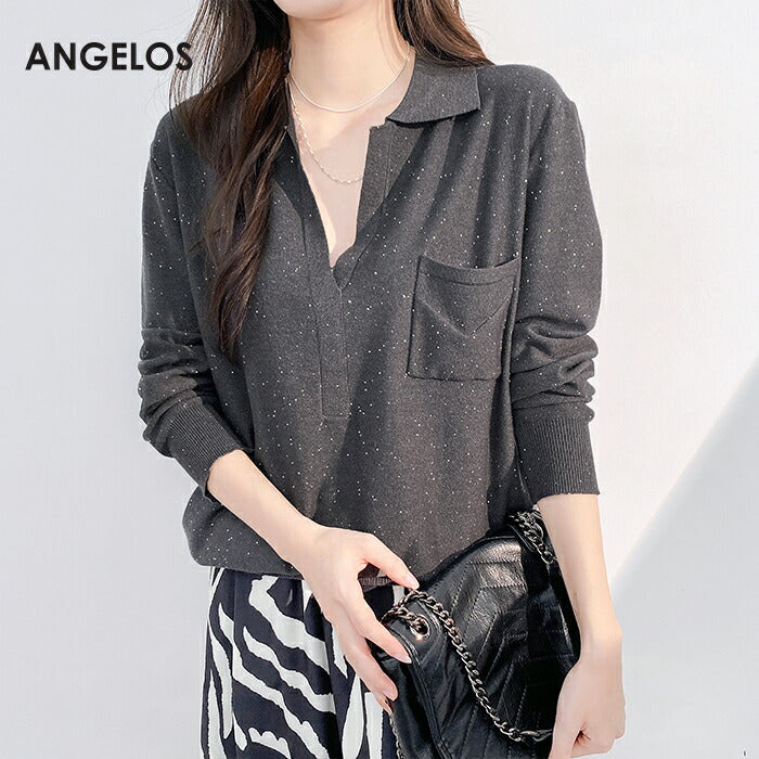 スパンコールオープンカラーニット