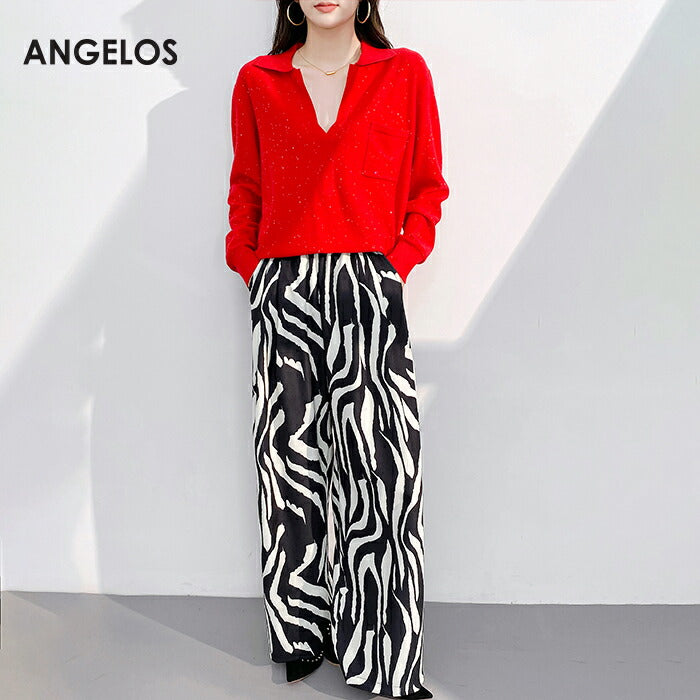 ツイル生地ツータックワイドパンツ