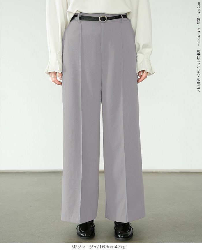 リネン風ピンタック入りワイドパンツ