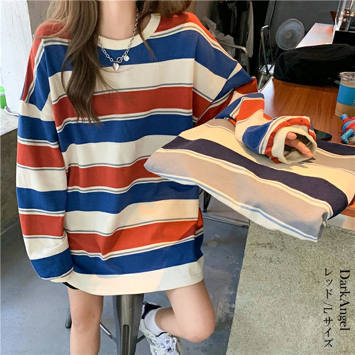 マルチボーダーオーバーサイズTシャツ