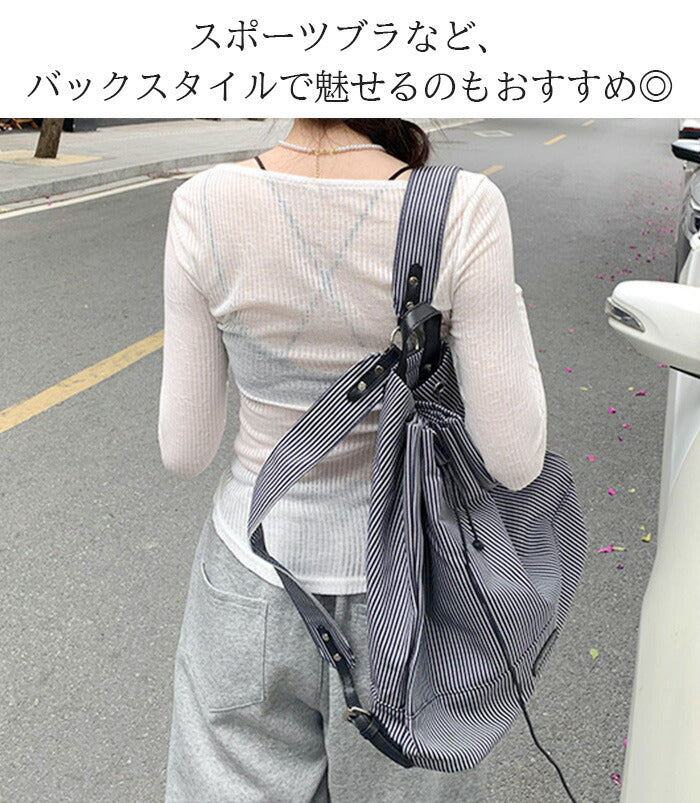 リブシアーヘンリーネックトップス