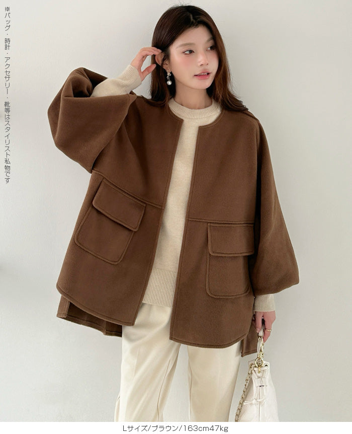 ボリュームスリーブノーカラーコート