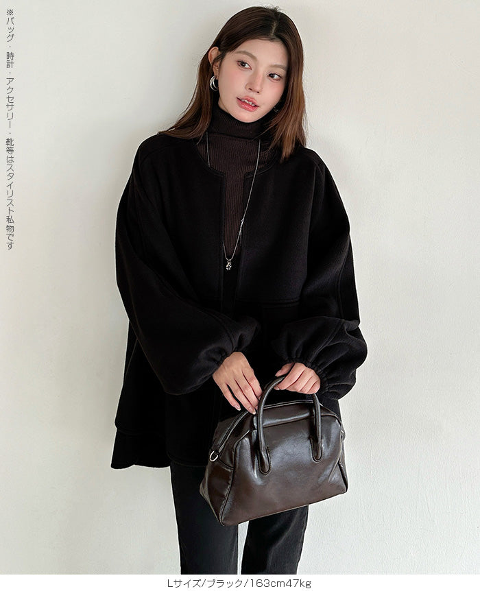 ボリュームスリーブノーカラーコート