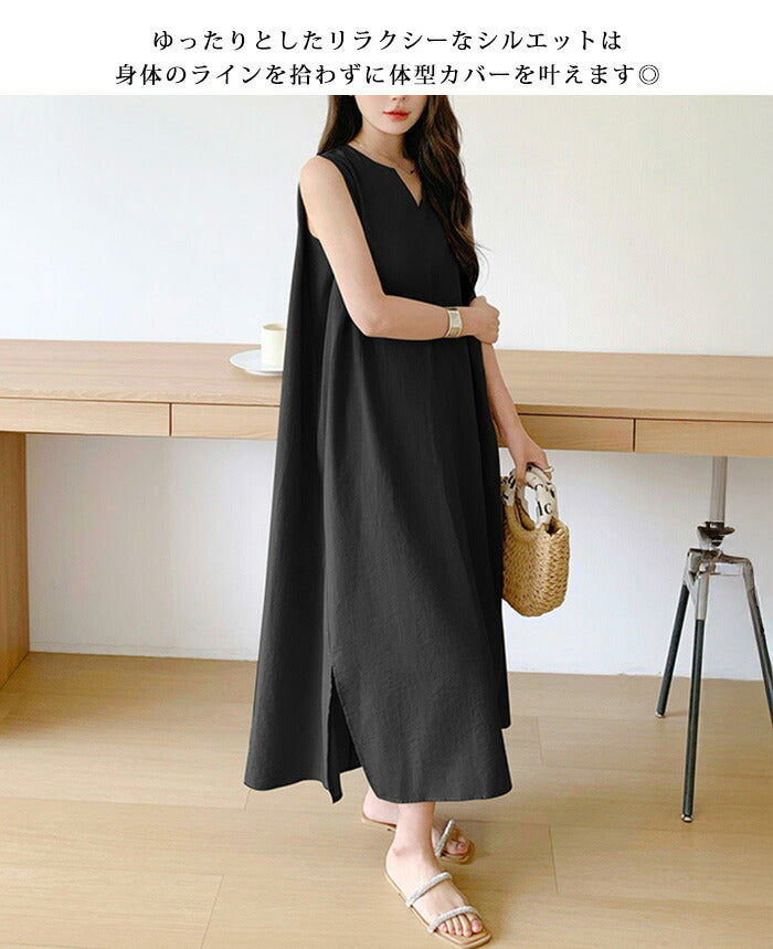 リネン風ノースリーブワンピース
