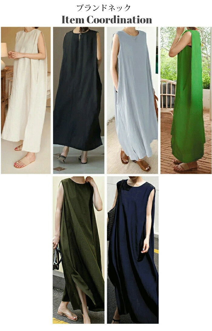 リネン風ノースリーブワンピース