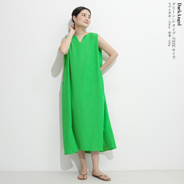 リネン風ノースリーブワンピース