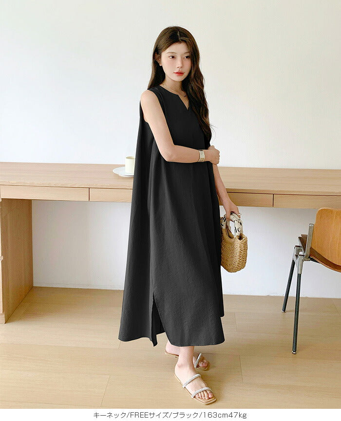 リネン風ノースリーブワンピース
