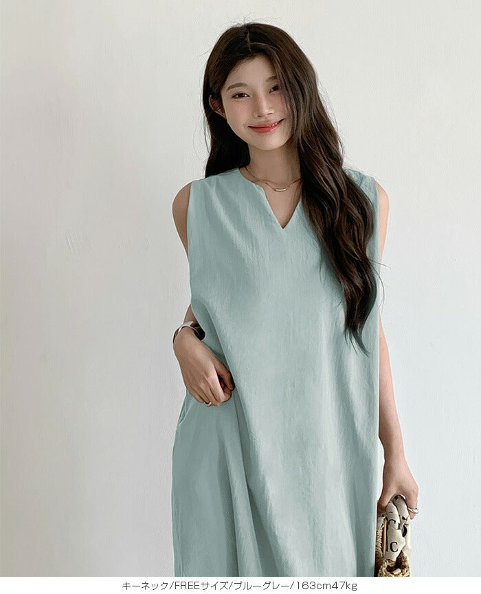 リネン風ノースリーブワンピース