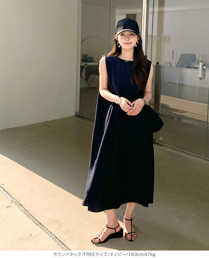 リネン風ノースリーブワンピース