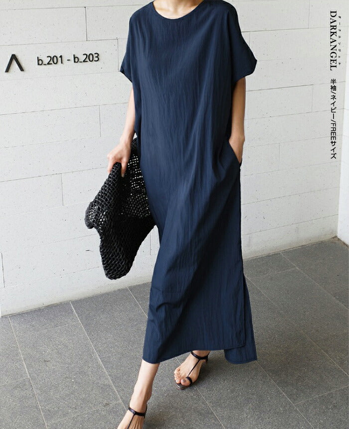 リネン風ノースリーブワンピース