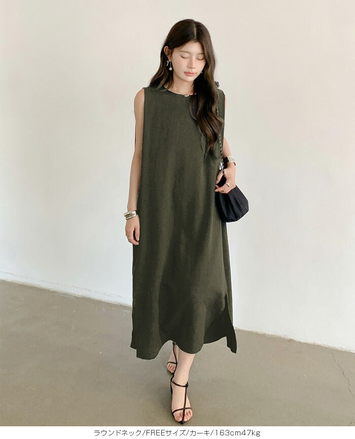 リネン風ノースリーブワンピース