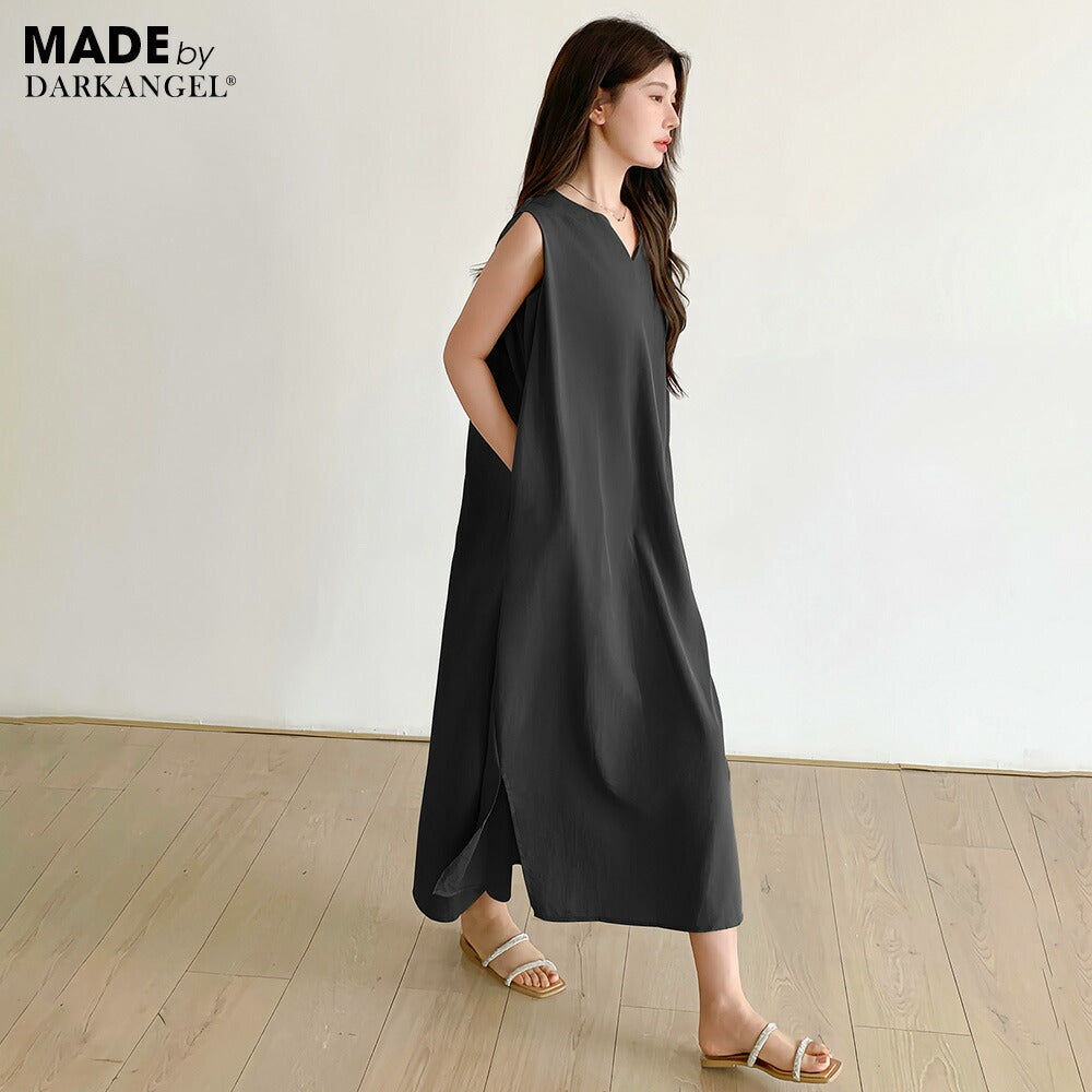 リネン風ノースリーブワンピース