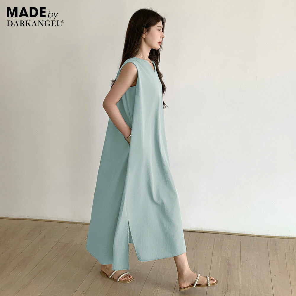 リネン風ノースリーブワンピース