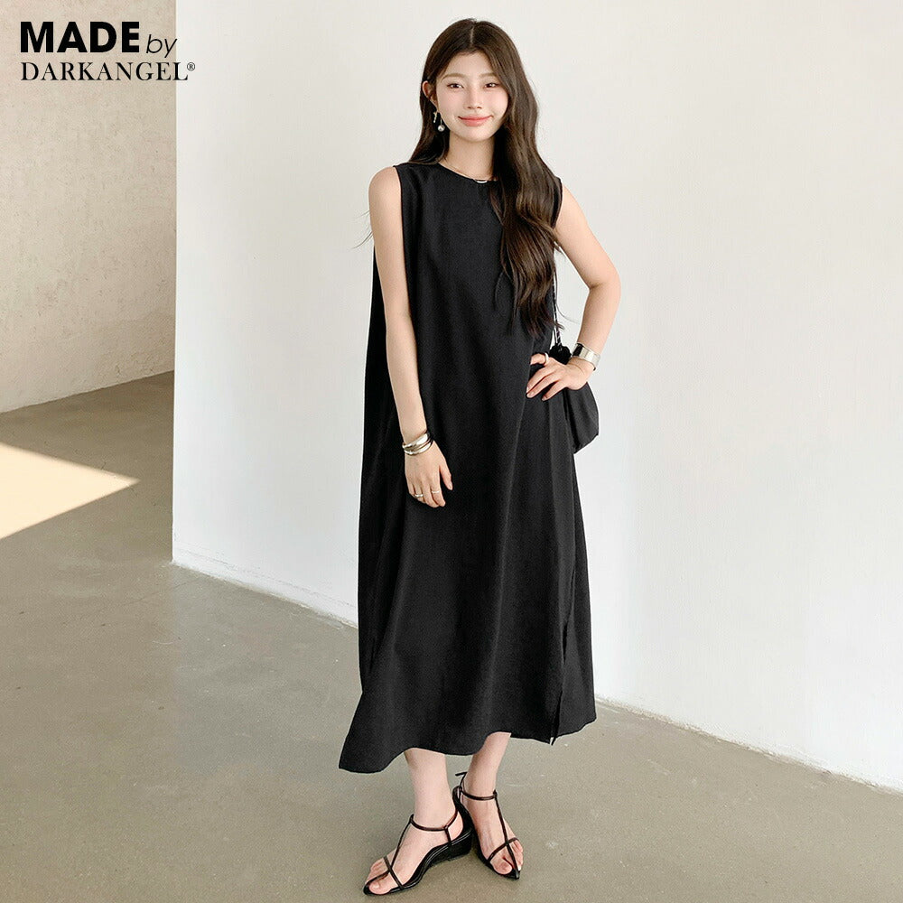 リネン風ノースリーブワンピース