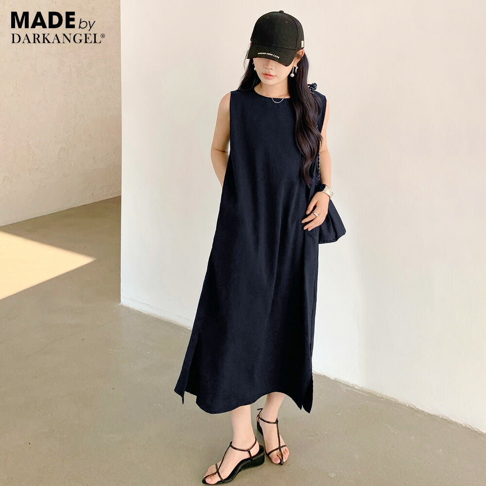 リネン風ノースリーブワンピース