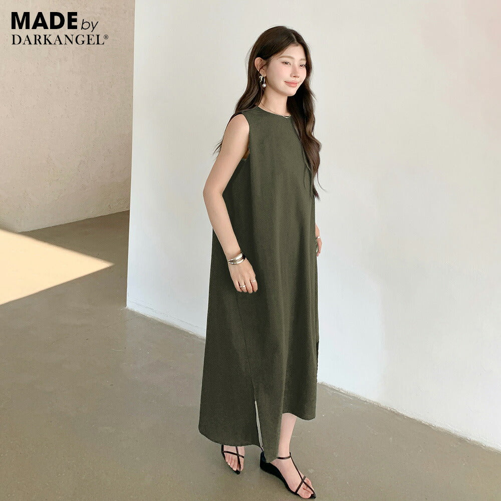 リネン風ノースリーブワンピース