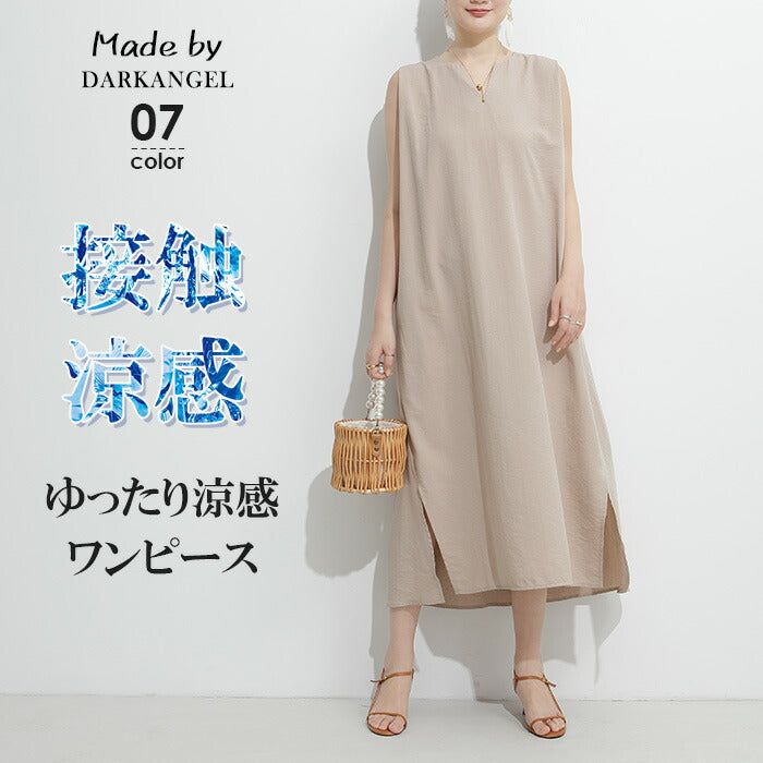 リネン風ノースリーブワンピース