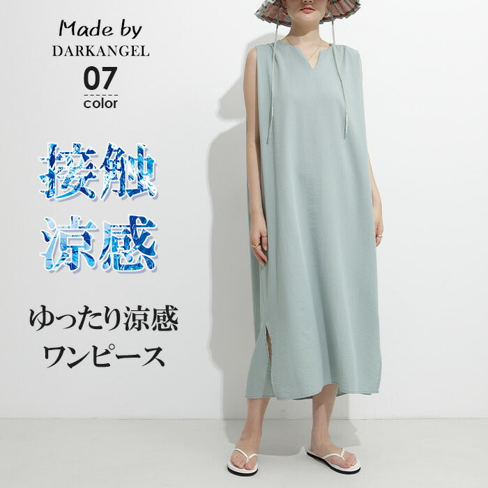 リネン風ノースリーブワンピース