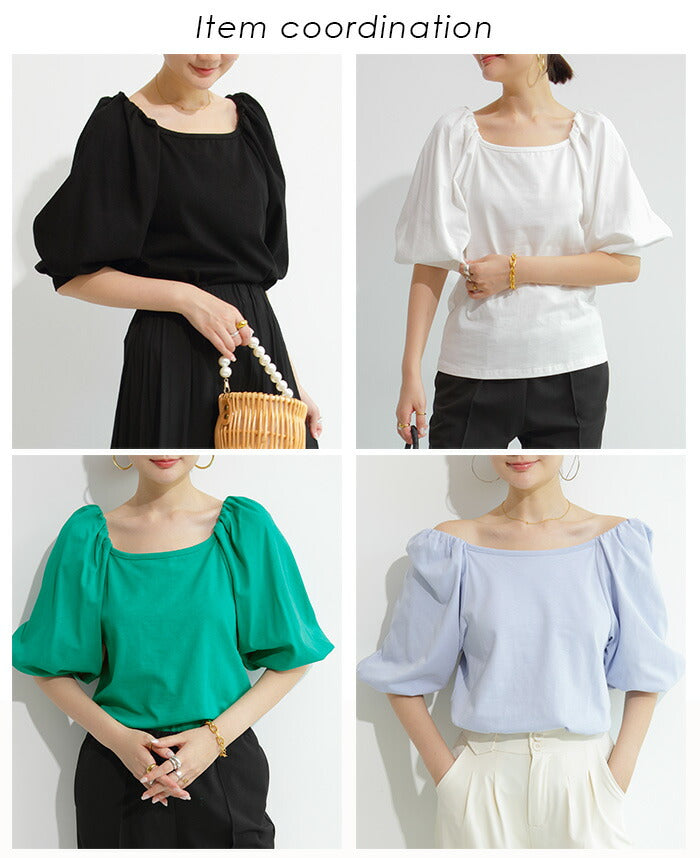 2wayネックパフ袖カットソー