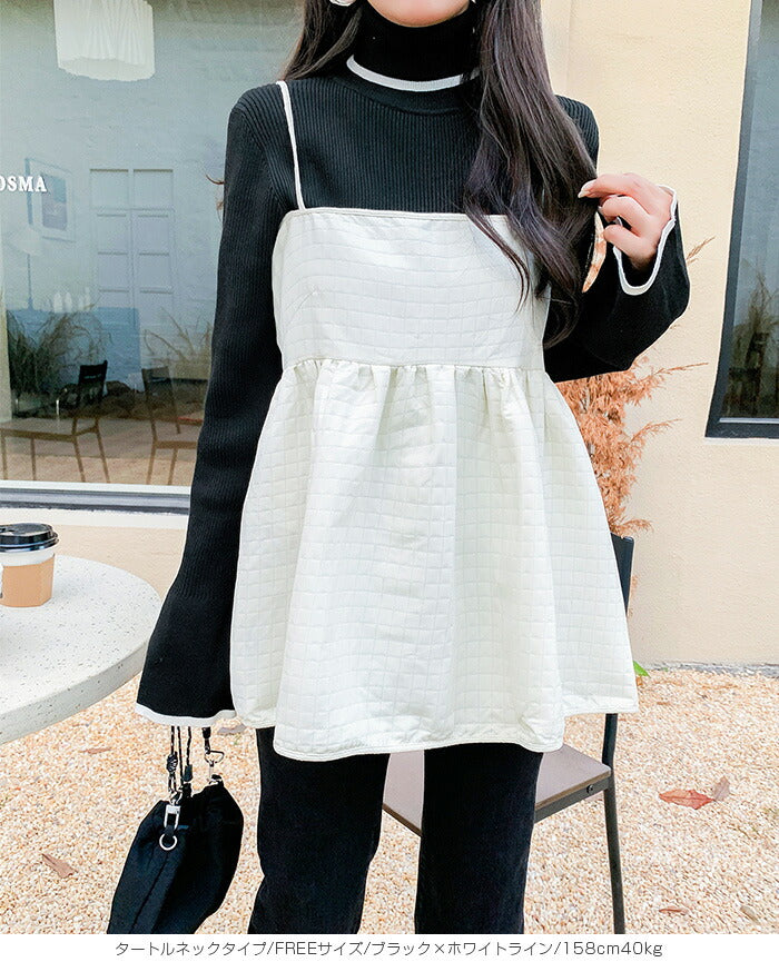 配色フレアスリーブニットトップス