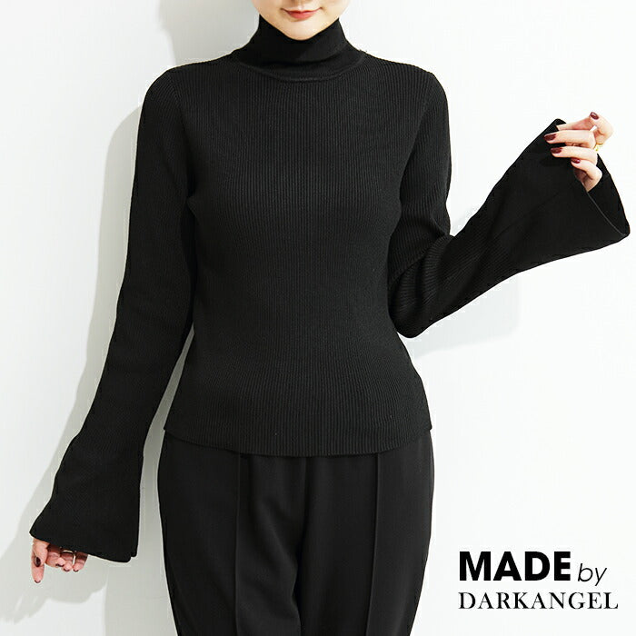 配色フレアスリーブニットトップス