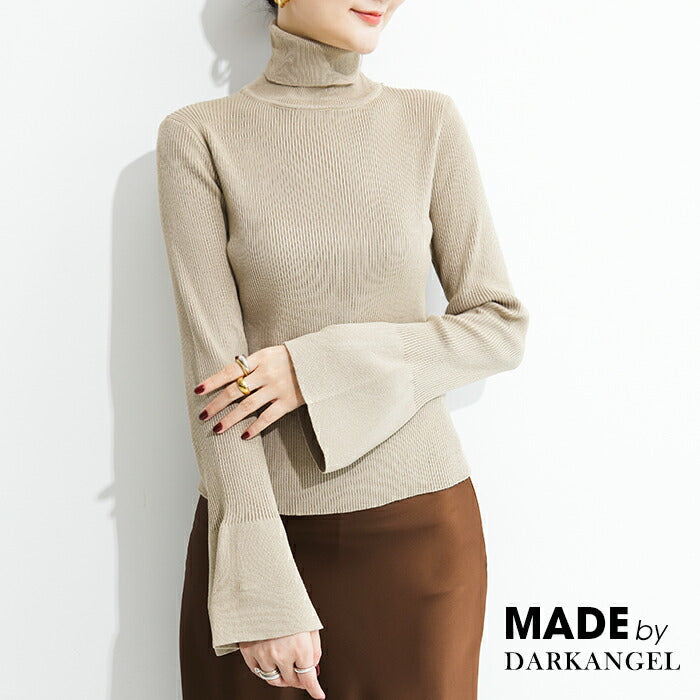 配色フレアスリーブニットトップス