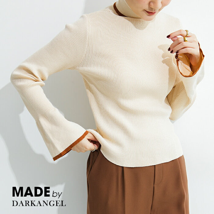 配色フレアスリーブニットトップス