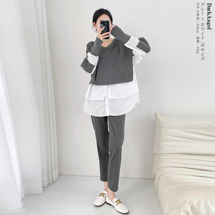 異素材切り替えトップス