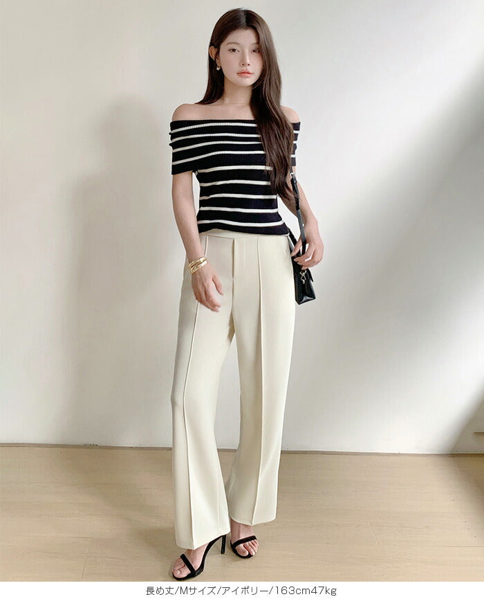 ピンタック入りストレッチワイドパンツ