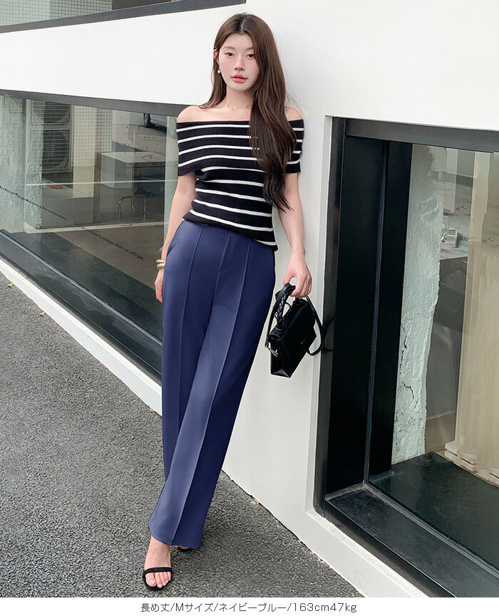 ピンタック入りストレッチワイドパンツ