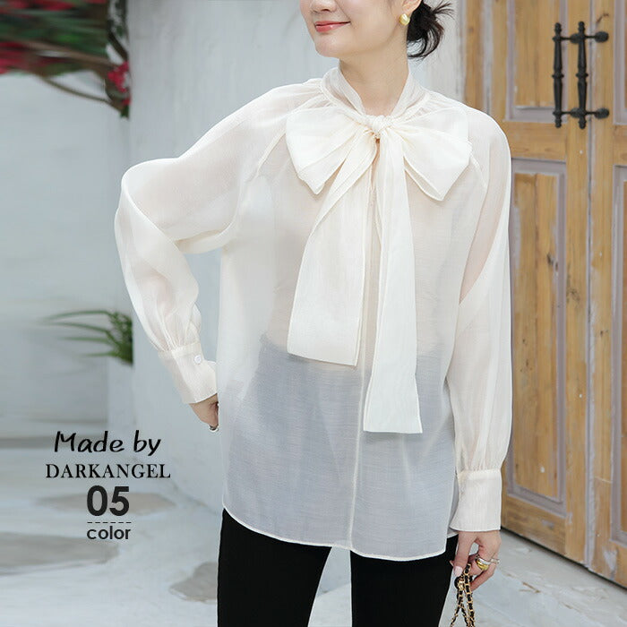 シアーボウタイリボンブラウス