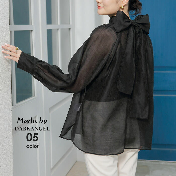 シアーボウタイリボンブラウス