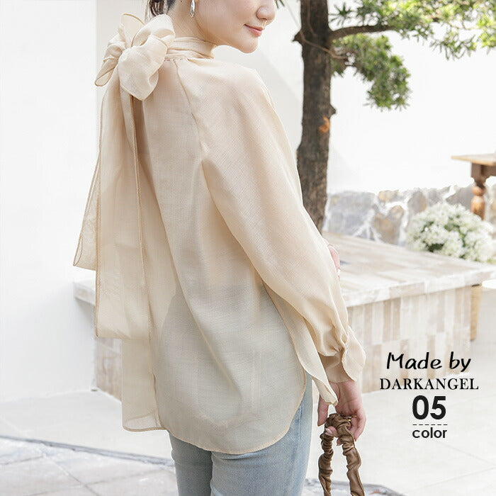 シアーボウタイリボンブラウス