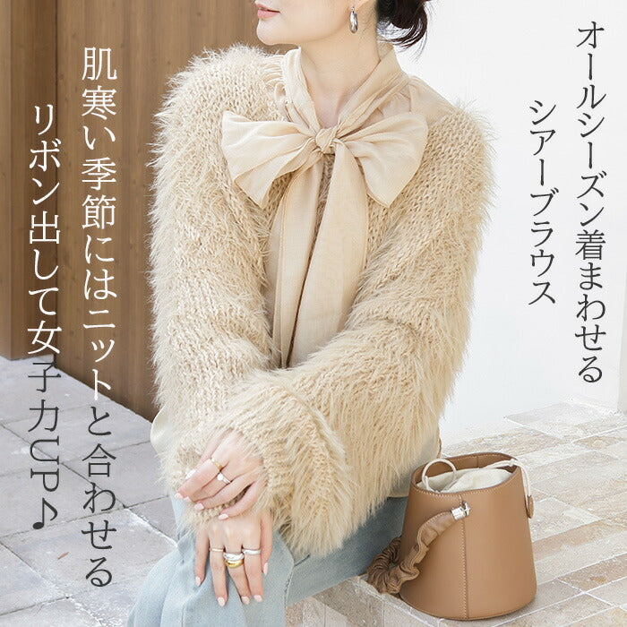 シアーボウタイリボンブラウス