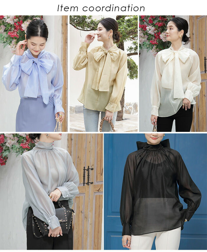 シアーボウタイリボンブラウス