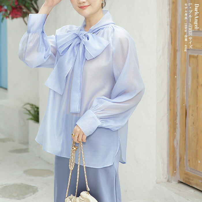 シアーボウタイリボンブラウス