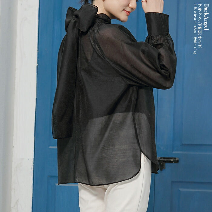 シアーボウタイリボンブラウス