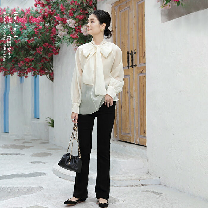 シアーボウタイリボンブラウス