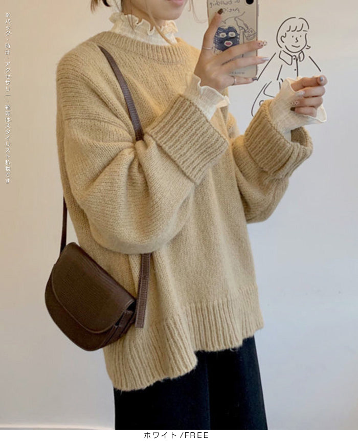 裏起毛スタンドカラーブラウス