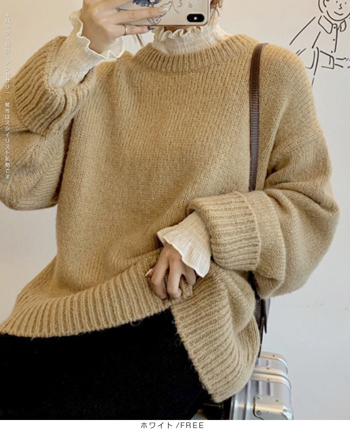 裏起毛スタンドカラーブラウス