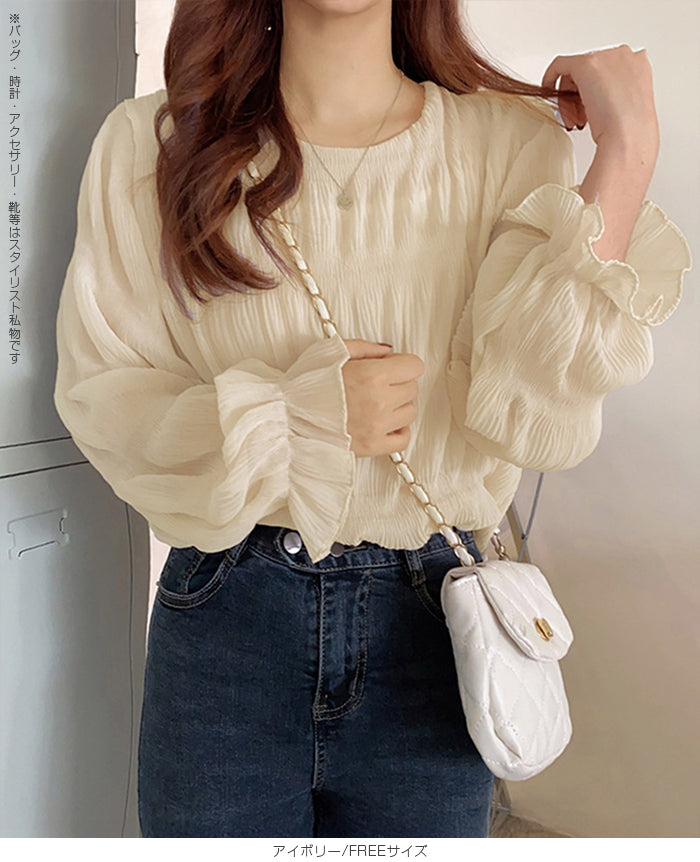 裏起毛スタンドカラーブラウス