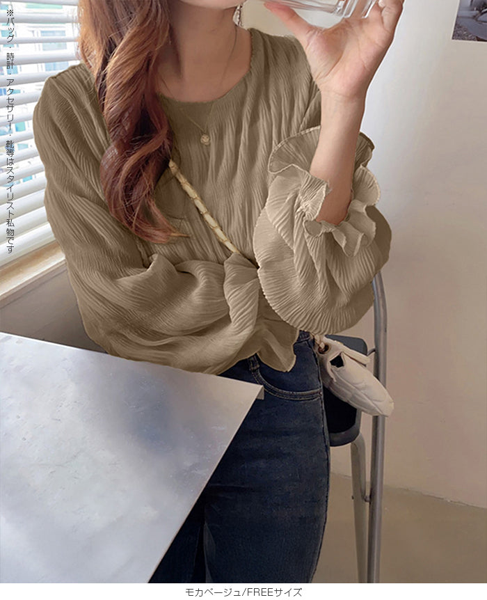 裏起毛スタンドカラーブラウス