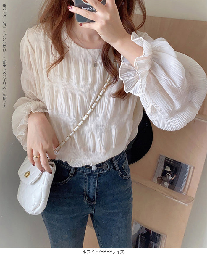 裏起毛スタンドカラーブラウス