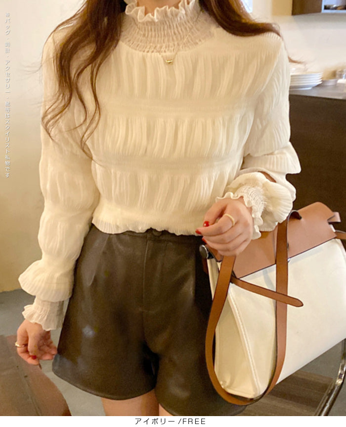 裏起毛スタンドカラーブラウス