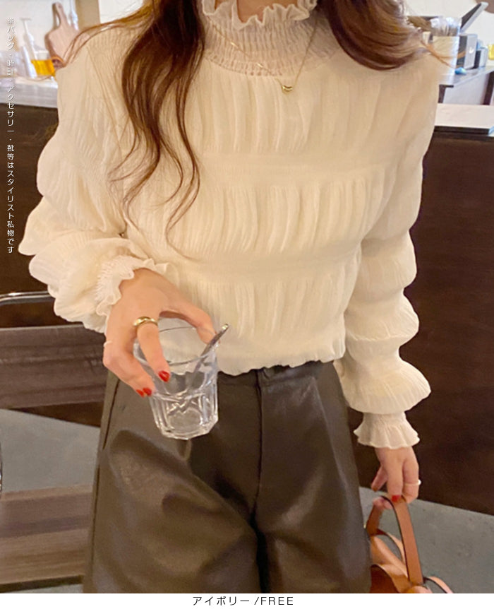 裏起毛スタンドカラーブラウス