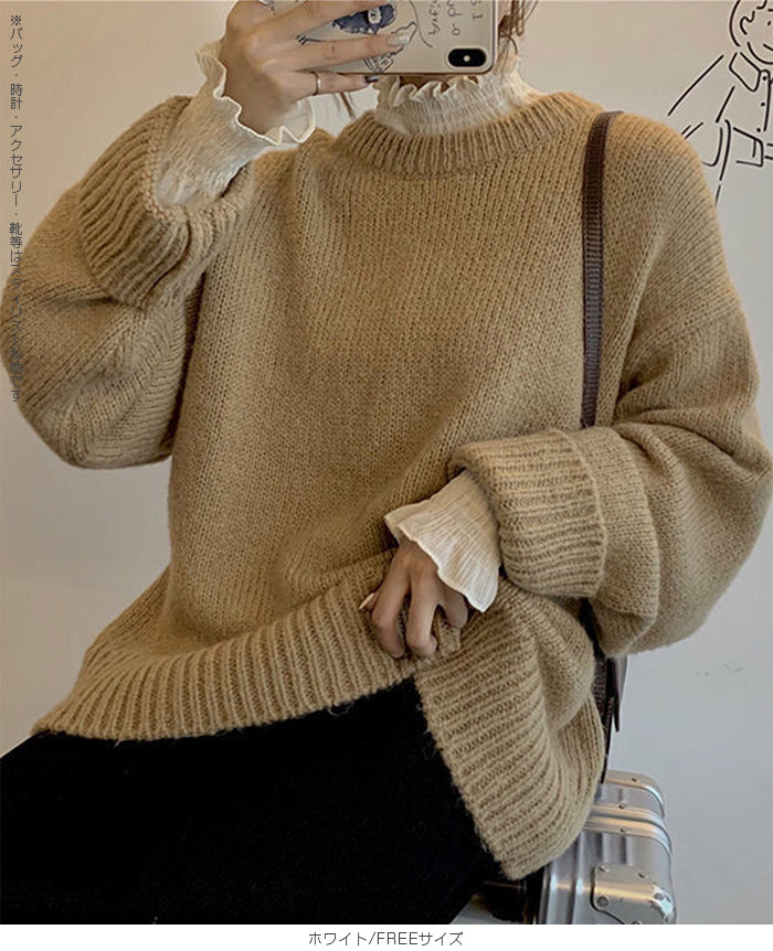 裏起毛スタンドカラーブラウス