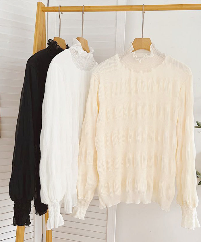 裏起毛スタンドカラーブラウス