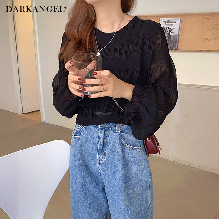 裏起毛スタンドカラーブラウス