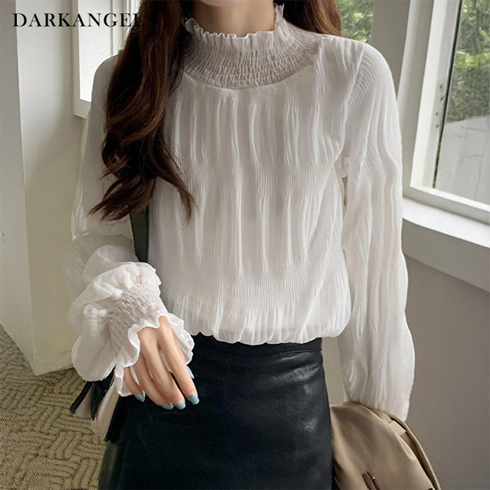 裏起毛スタンドカラーブラウス