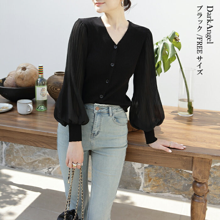 シフォンニットトップス